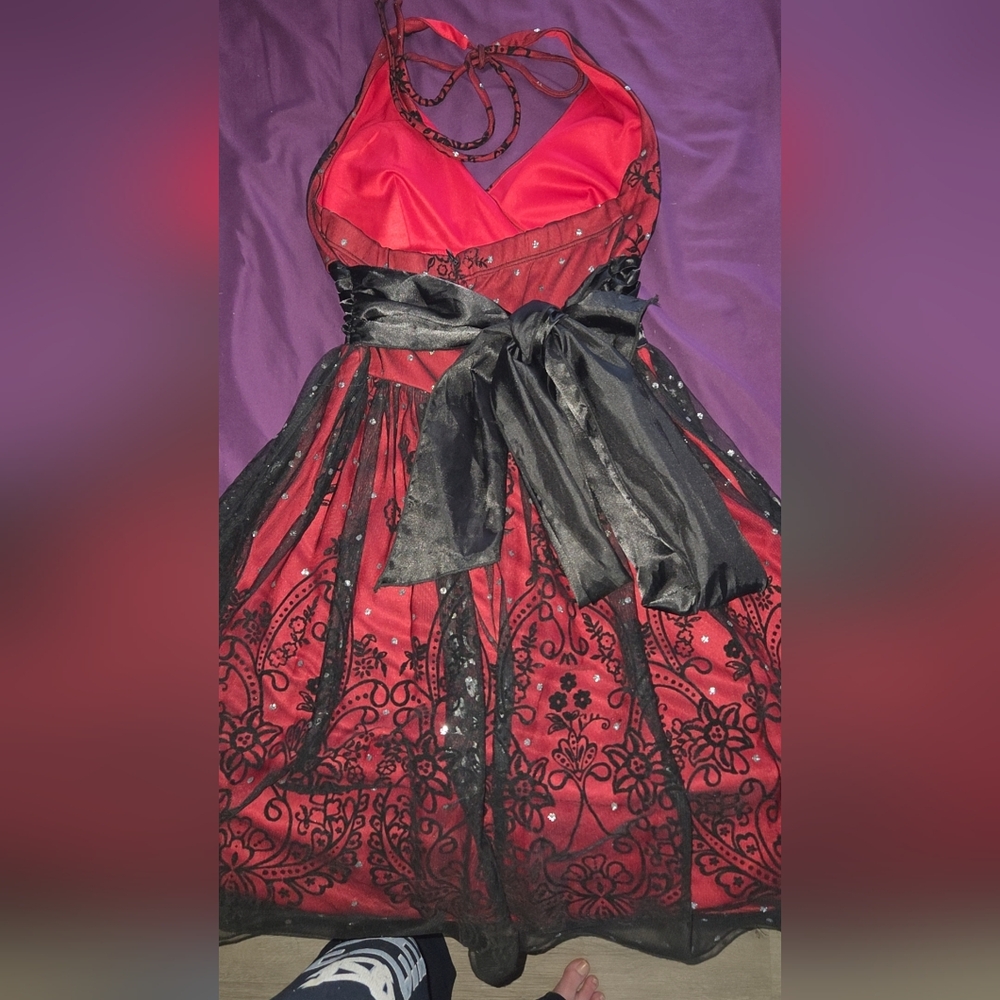 Ruby Rox Red And Black Backless Halter Dress - image 2